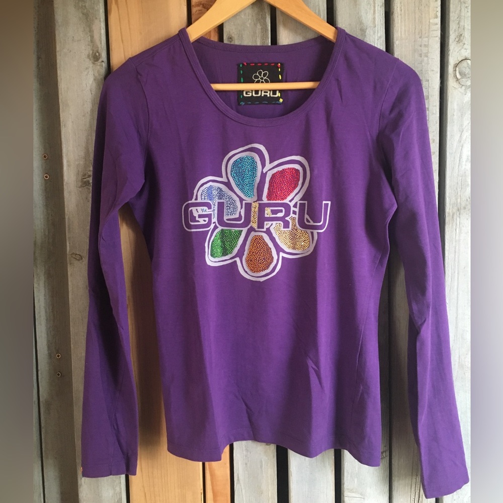 GURU by Jam Session Top Long Sleeve T-shirt with beaded flower design